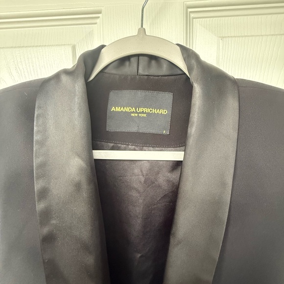 Amanda Uprichard Black Satin Lapel Blazer - Picture 2 of 6